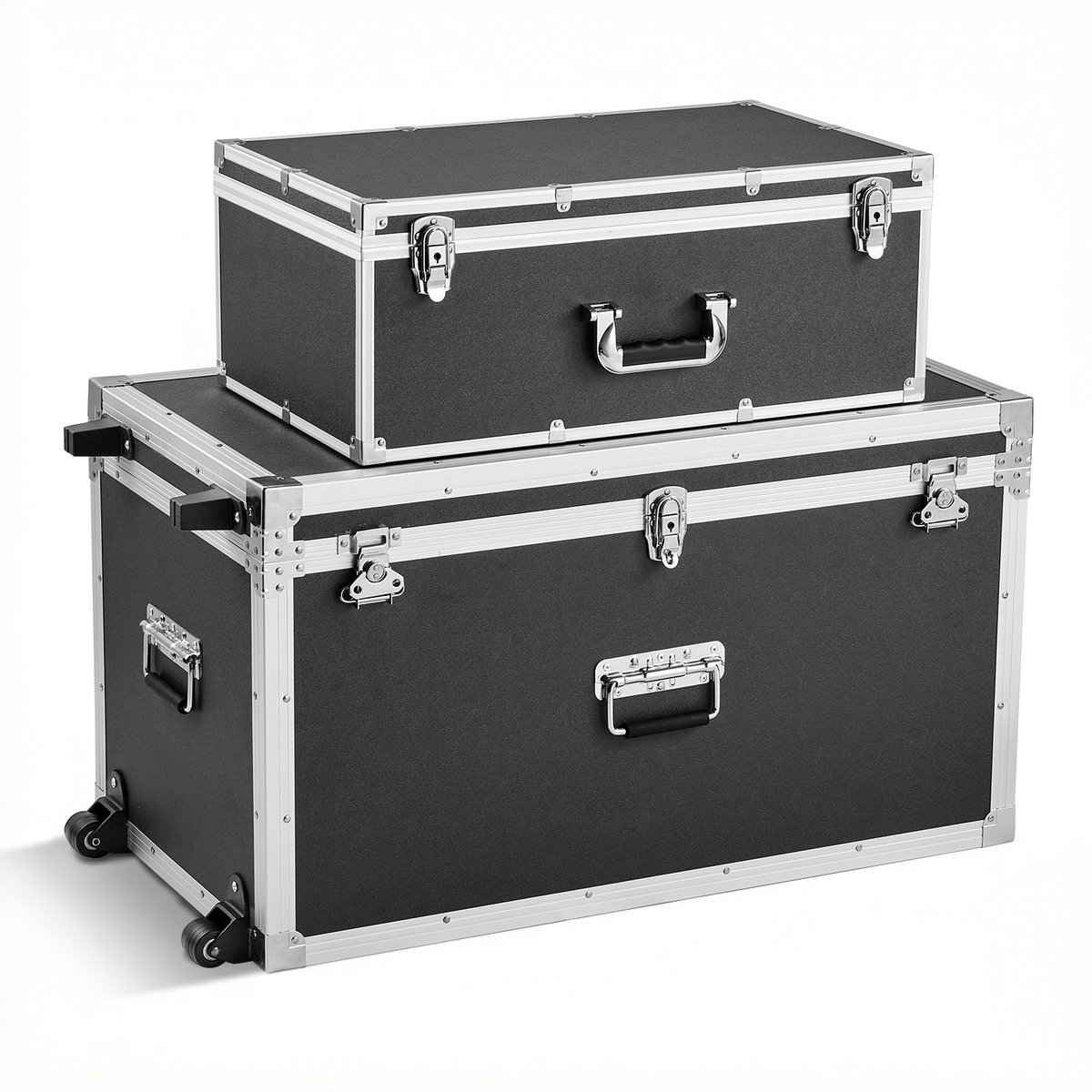 2 X Transportkoffers Opbergdozen Afsluitbare Opbergdozen, Grote Opbergdoos (816 X 452 X 460 mm) met Wielen & 3 Metalen Handgrepen, Praktisch Transport met Deksel voor Thuisgebruik Zwart