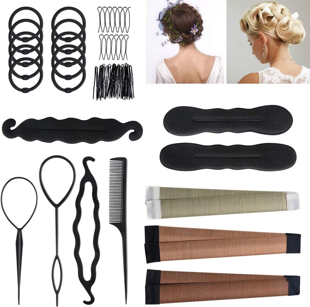 Kappersset Haarstyling - Haaraccessoires Gereedschap - Kapsels Creëren - 24 Delige Set - Grote Hoeveelheid - Zwart