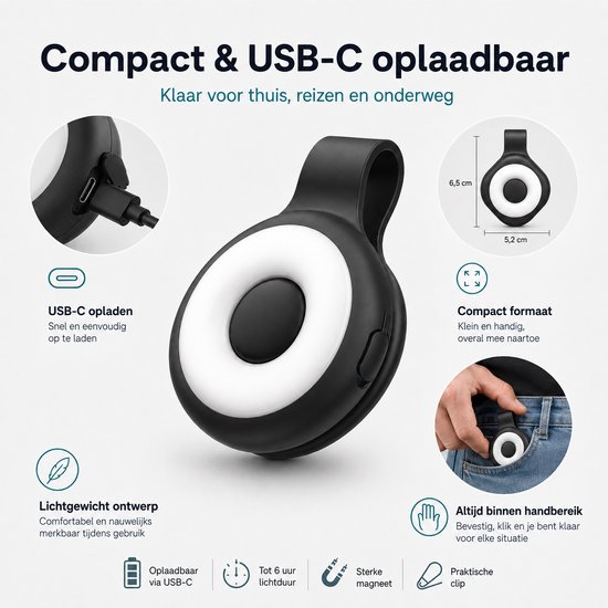 Magnetische LED Lamp met Clip - 3 Lichtkleuren - 6 Lichtstanden - N52 Magneet - USB-C Oplaadbaar — afbeelding 2