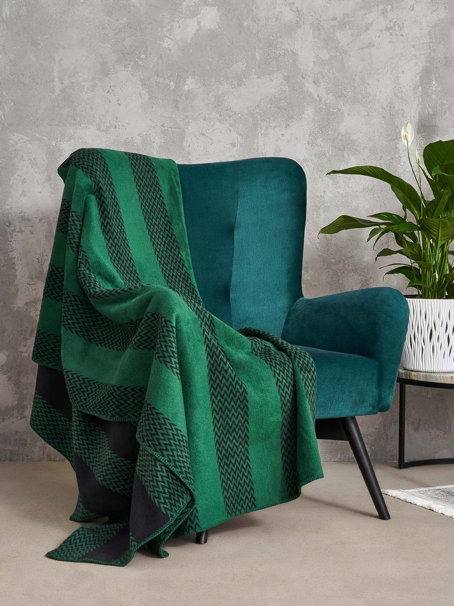 Zachte Katoenen Plaid 150x200cm - Groen Zigzag Patroon