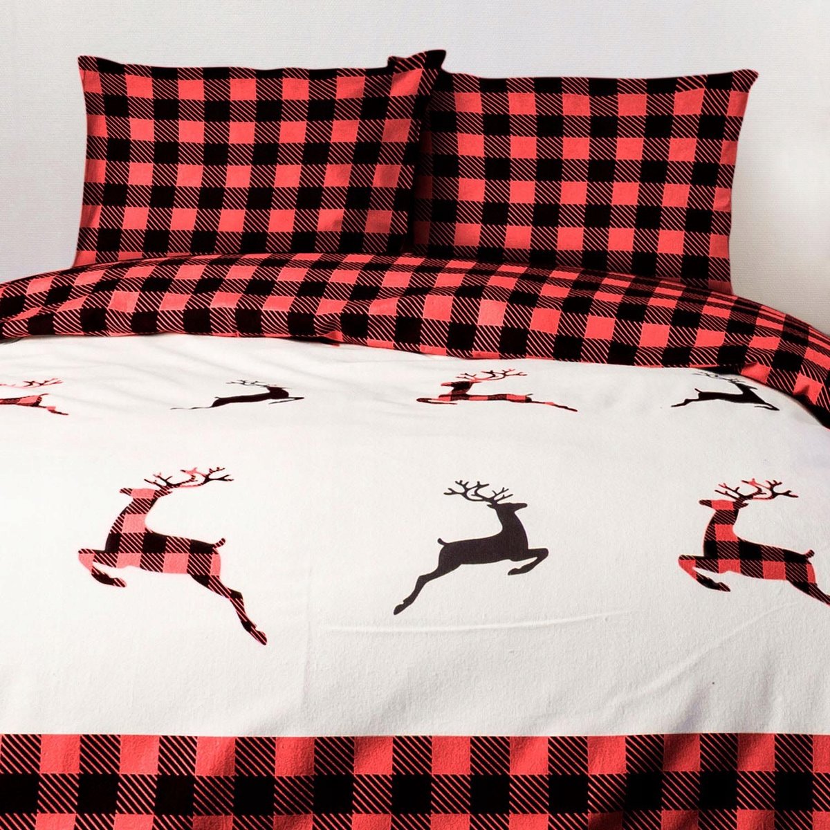 Flanellen Dekbedovertrek Set 160x200cm Kerst Rendieren Zacht Warm