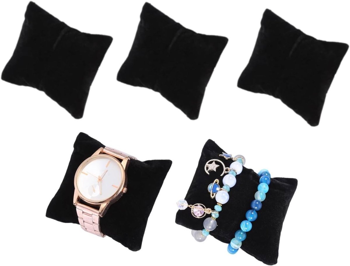 Sieradenstandaard met 5 Stuks, Luxe Velours Kussen voor Horloges en Armbanden, Perfect voor Organisatie en Presentatie