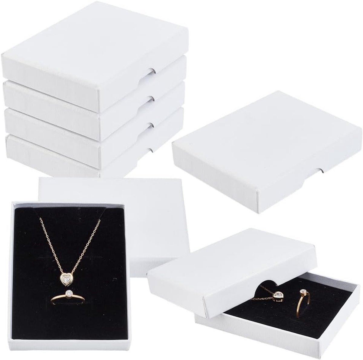Set van 5 Witte Kartonnen Sieraden Geschenkdozen 9 x 6.8 cm - Opbergdozen voor Armbanden, Kettingen en Oorbellen met Deksel