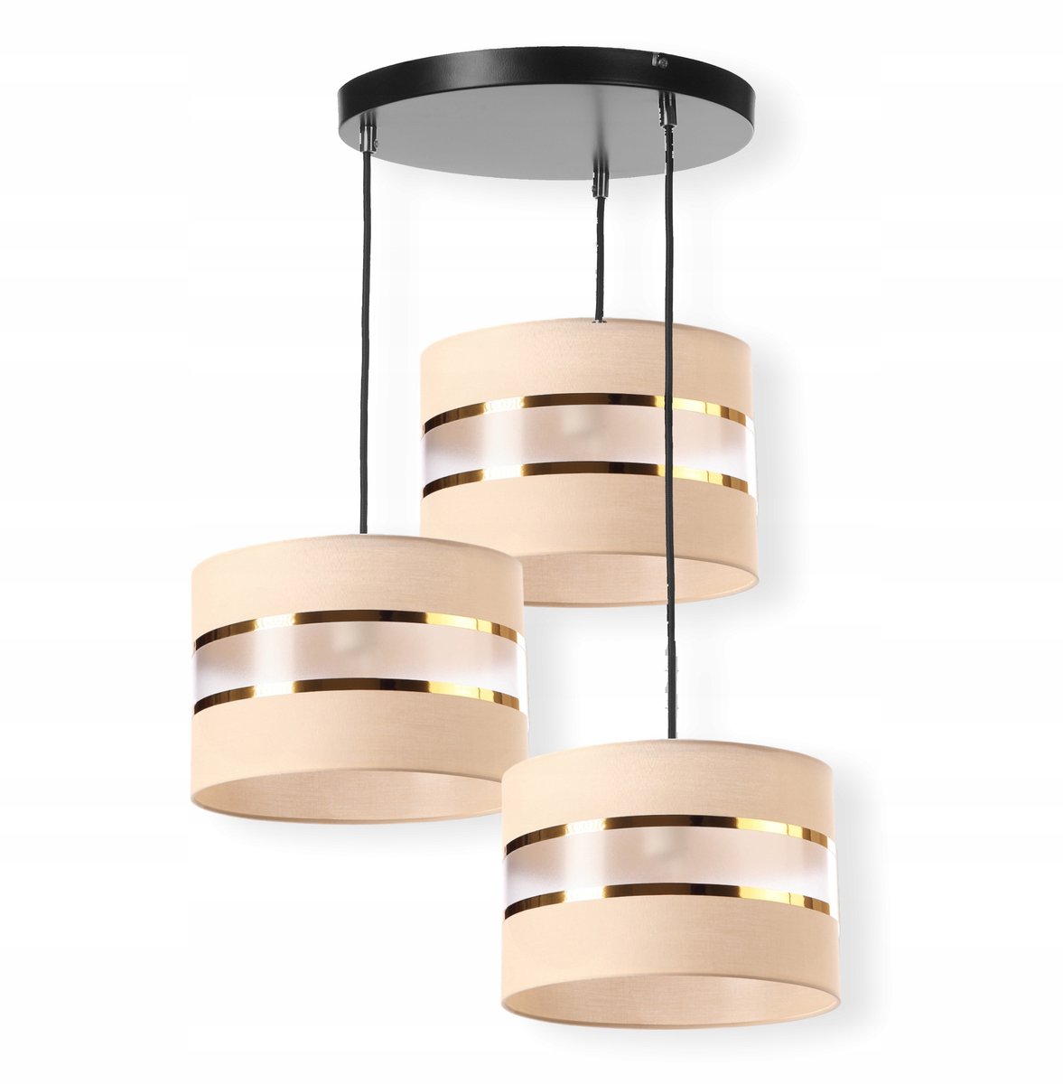 Hanglamp met Beige Lampenkap en Gouden Strepen - E27 Fitting