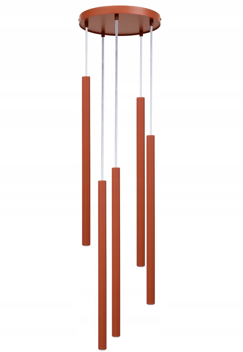 Merkloze Hanglamp met 5 Lichtpunten, Metaal, Baksteenkleur