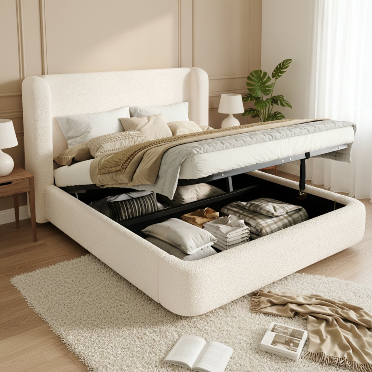 Multifunctioneel kinderbed 90x190 cm - met opberglades en legplanken - eenpersoons - wit - ruime opbergvakken in hoofdeinde en zijkant - stevige lattenbodem inbegrepen - exclusief matras