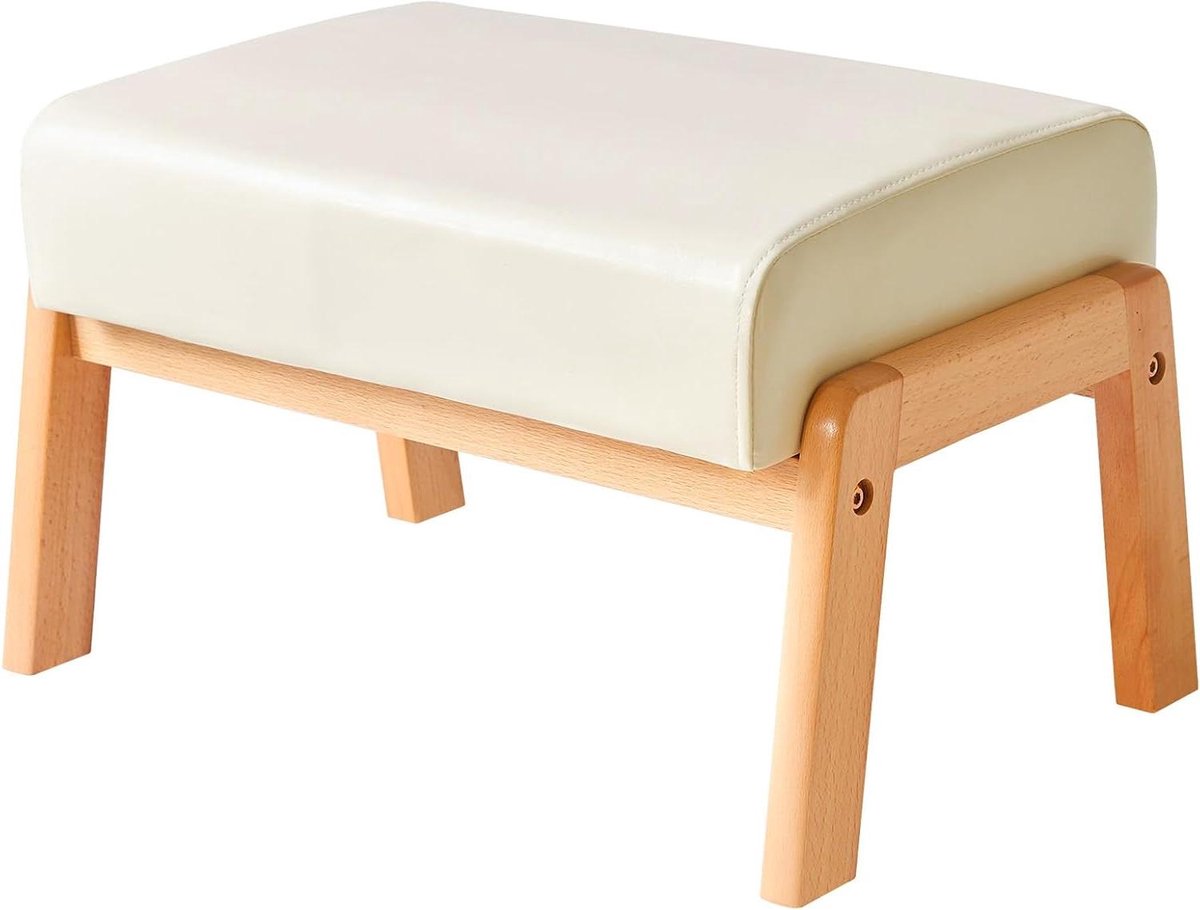 Voetenbankje - Ottomaanse Poef - Ontspannen Zitten - Gevoerde Kunstlederen Zitting - 42 x 15 x 31 cm - Beige