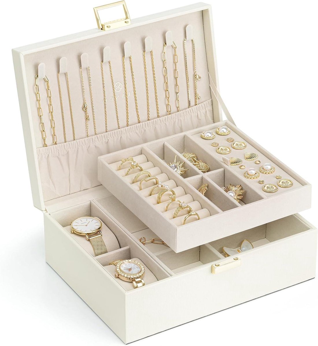 Sieradendoos met 2 Lagen - Juwelendoos Organizer - Sieraden Opbergen - Inclusief 2 Horlogekussens