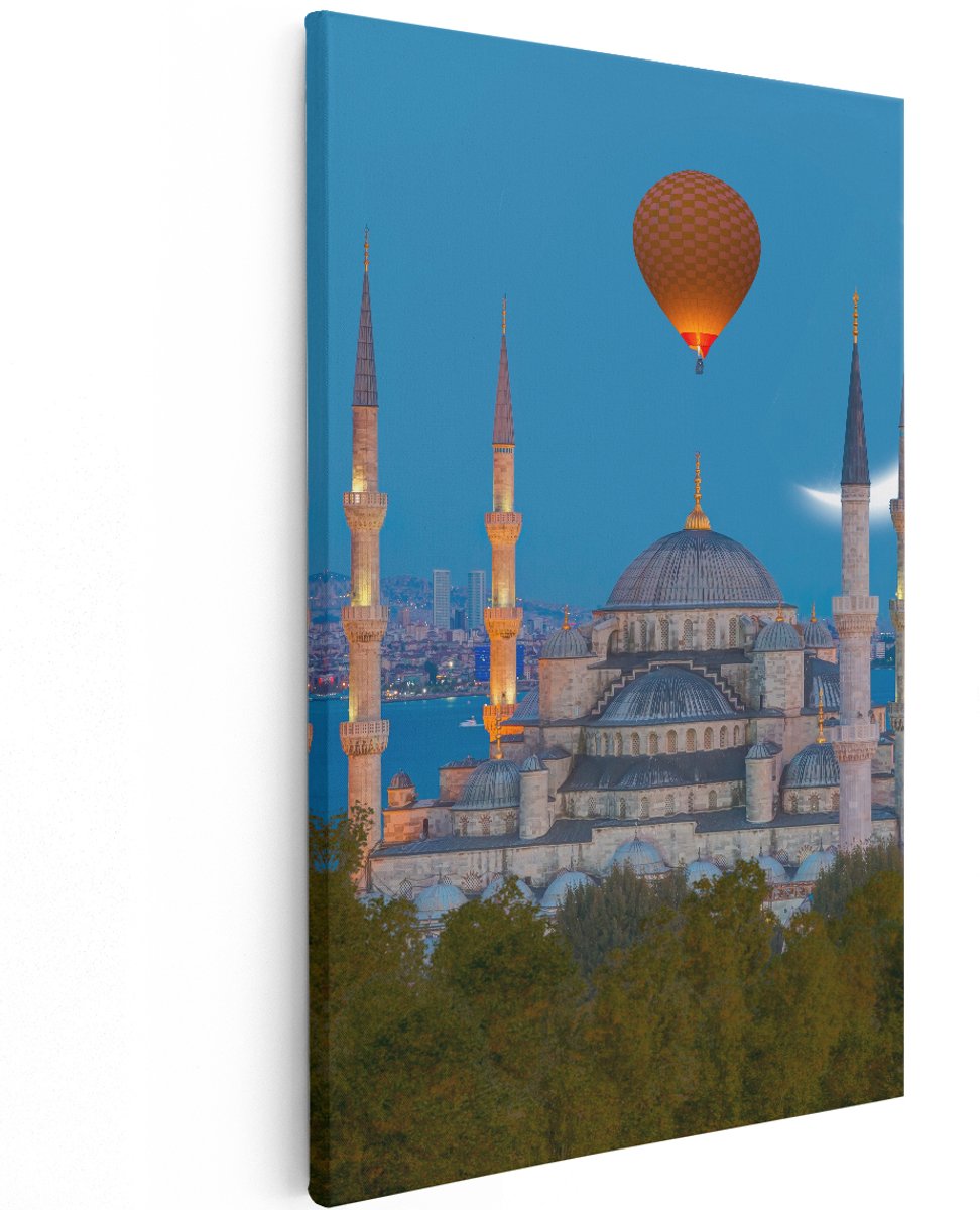 Artaza Canvas Schilderij Sultan Ahmetmoskee In Istanbul - 100x150 cm - Groot - Wanddecoratie Woonkamer - Schilderijen - Muurdecoratie