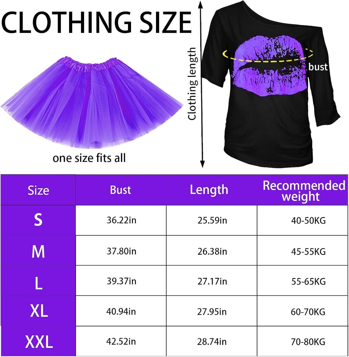 80s Outfit voor Vrouwen - Blauwe Set met T-shirt, Taille Heuptas, Tutu, Hoofdband en Neon Accessoires voor Themafeesten en Retro Kleding
