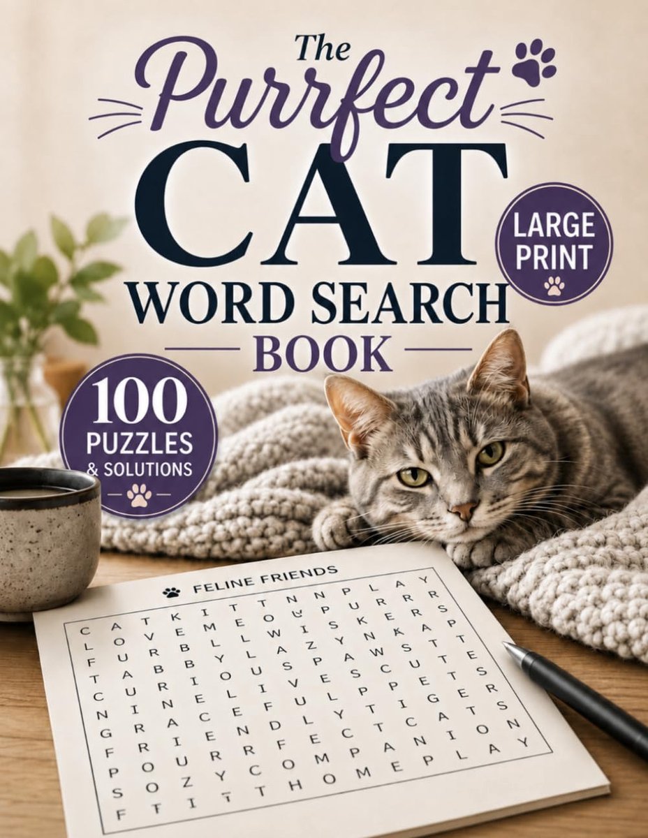 The Purrfect Cat Word Search Book: 100 Large Print Puzzles for Adults, Seniors, and Cat Lovers With Full Solutions - ShopVlot