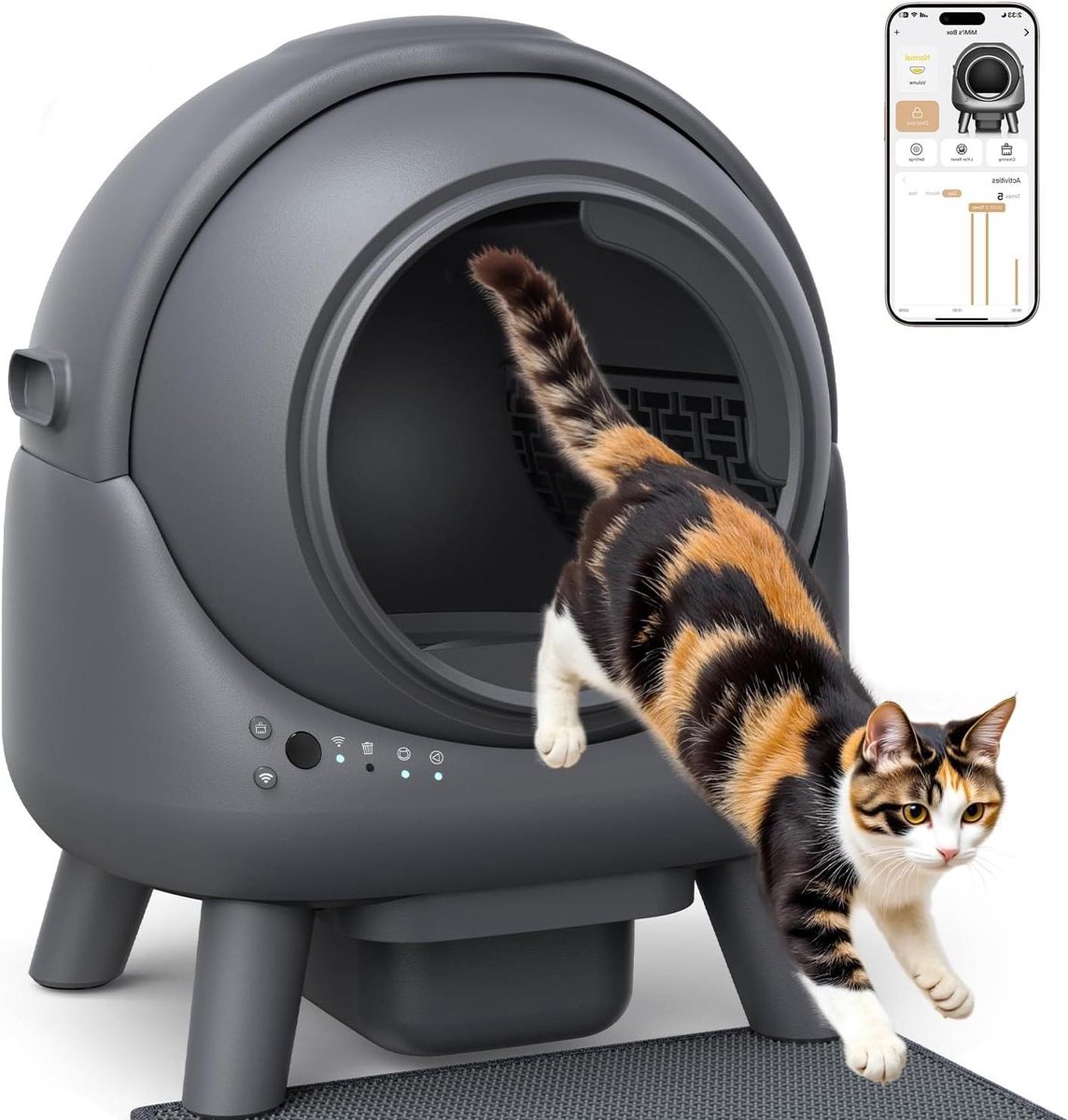 Zelfreinigende Kattenbak - Automatisch Toilet - Frisse Geur - App Bediening - Extra Groot - Grijs