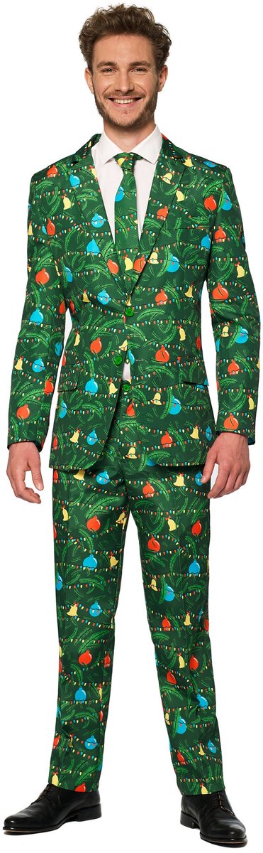 Suitmeister Christmas Green met lichtjes - Mannen Kerst Kostuum - Kerstpak - Kerst - Groen - Maat XL