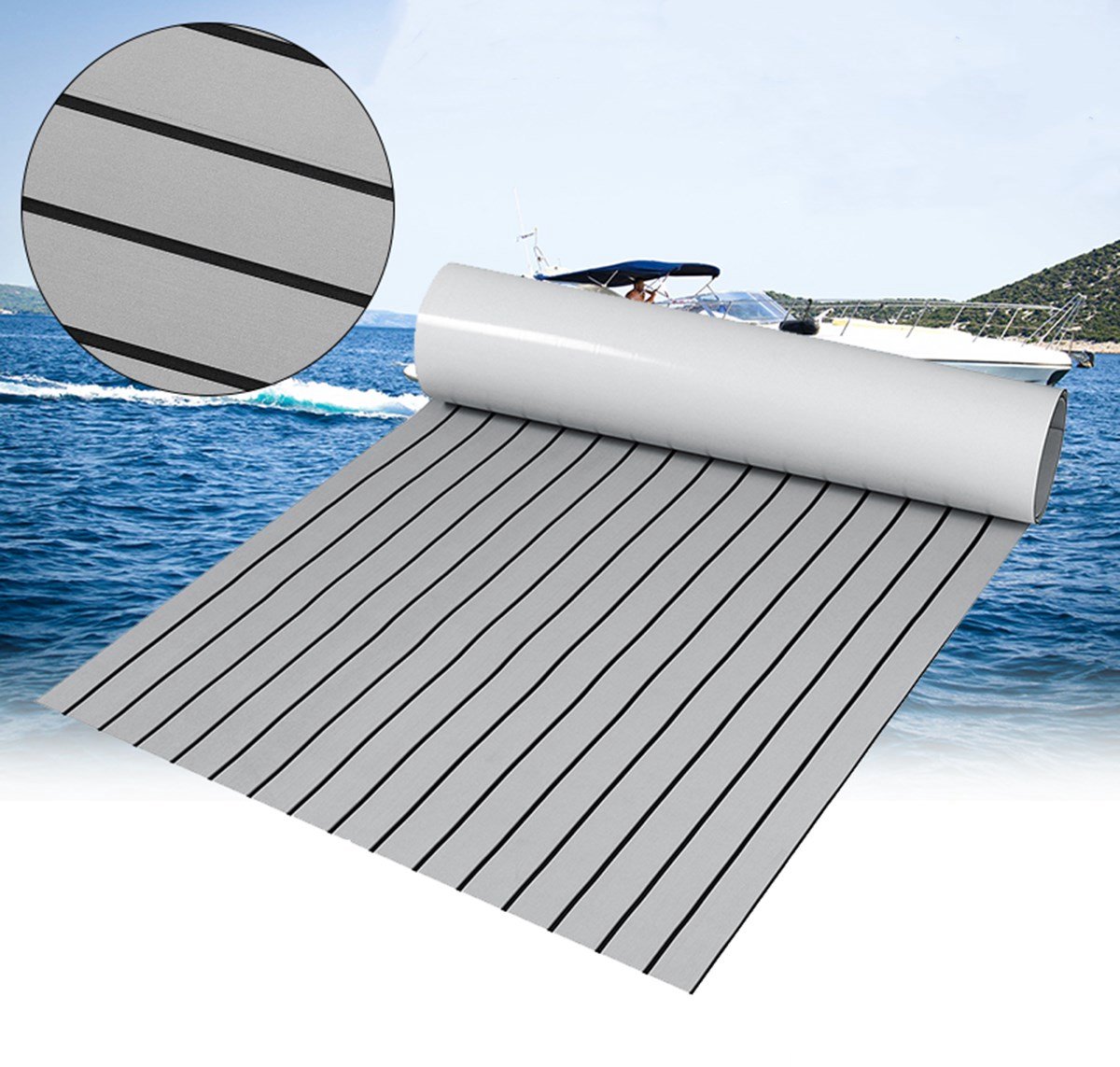 Premium EVA Teak Decking Zelfklevende Bootmat 240x90 cm – 5 mm Dik – Antislip Dekmat – Lichtgrijs – Op Maat Snijdbaar voor Boot, Jacht & Sloep