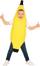 Jongetje met een geel banaan kostuum en witte t-shirt, geeft twee duimen omhoog.