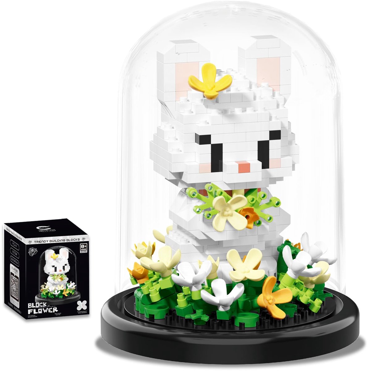 VONKELIOS®Kunstbloem Dier Bouwblokken Set voor Volwassenen, Mini Konijn Bonsai Boompje met Osmanthus Bloemen, Botanische Collectie Decoratie voor Thuis en Kantoor, Origineel Verjaardagscadeau voor Meisjes en Vrouwen, Ook Geschikt voor Kinderen