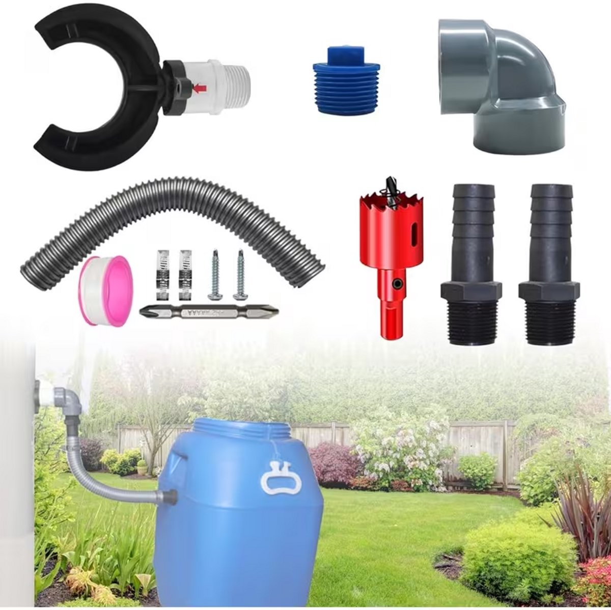 Regenton Aansluitset - Regencollector - met Slang 100 CM - voor Regenpijpen met een Diameter van 70–80 mm