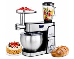 Swiss Haus® KM2207BG Keukenmachine - 1500W Keukenrobot – 7.0L RVS Mengkom – Met Blender 1.5L & Vleesmolen – Foodprocessor met Timer & LED Display – RVS