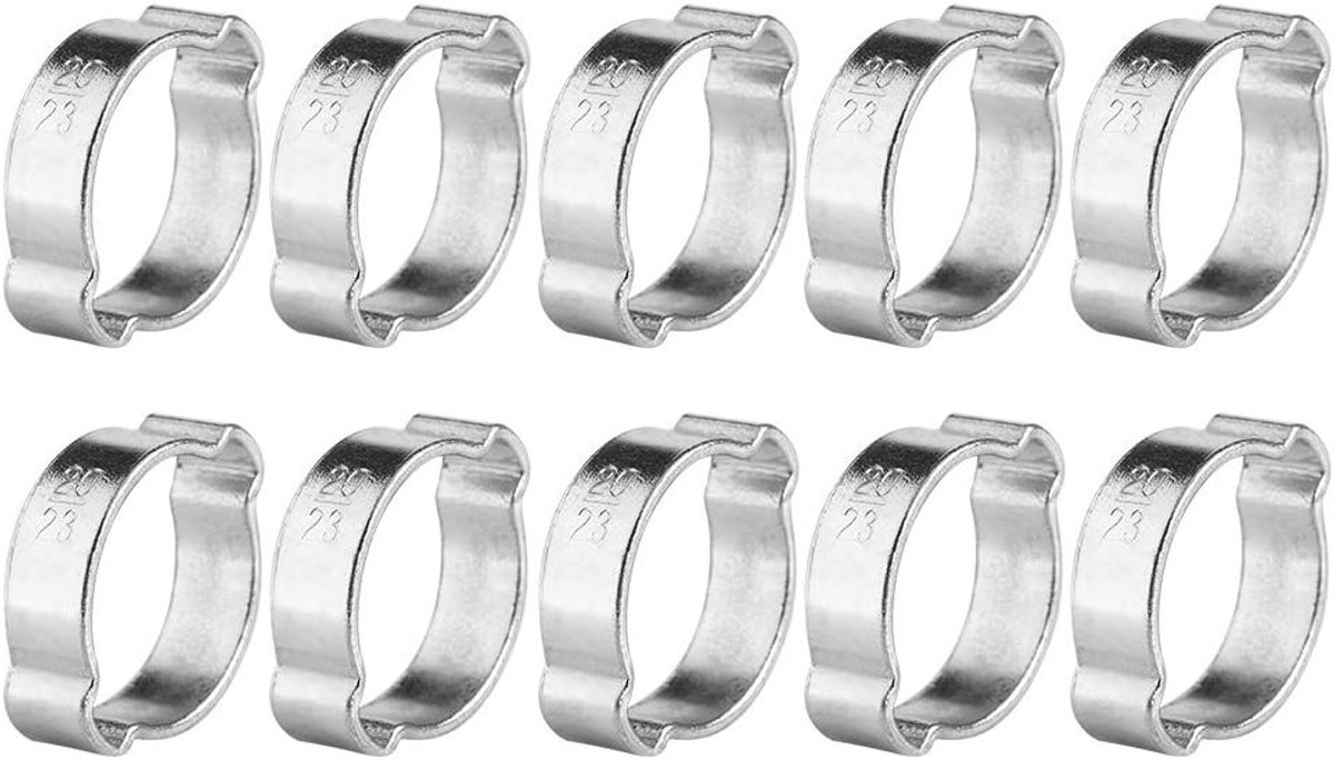 Set van 10 RVS Twee-Oor Slangklemmen - Verstelbare Klemmen voor Brandstof, Water en Tuinslangen (7-9mm)