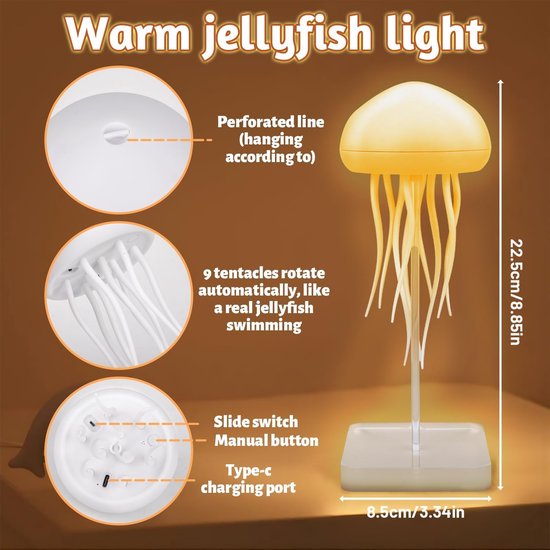 Led Kwallenlamp - Sfeerlicht Nachtlampje - Decoratie Kamer - Spraakbesturing - 19 cm - Wit — afbeelding 3