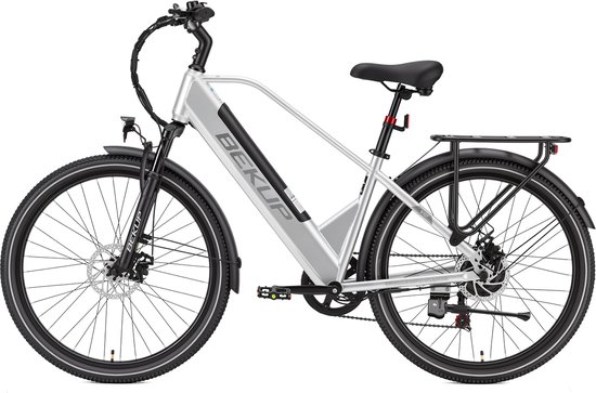 26 inch Elektrische stadsfiets - 36V 14.5AH Accu - Actieradius Tot 75Km- Hoge instap frame - Shimano 7 versnellinge- 45Nm - Met achterlicht - LCD Display - Geveerde zadelpen - City Commuter EBike - Elektrische Fiets voor heren en dames - Zilver — afbeelding 2