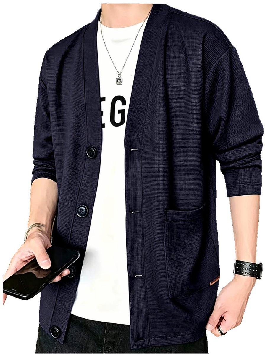 Currero Cardigan Heren Vest Mannen Met Knopen Volwassenen Warm Gebreid Vest Donkerblauw