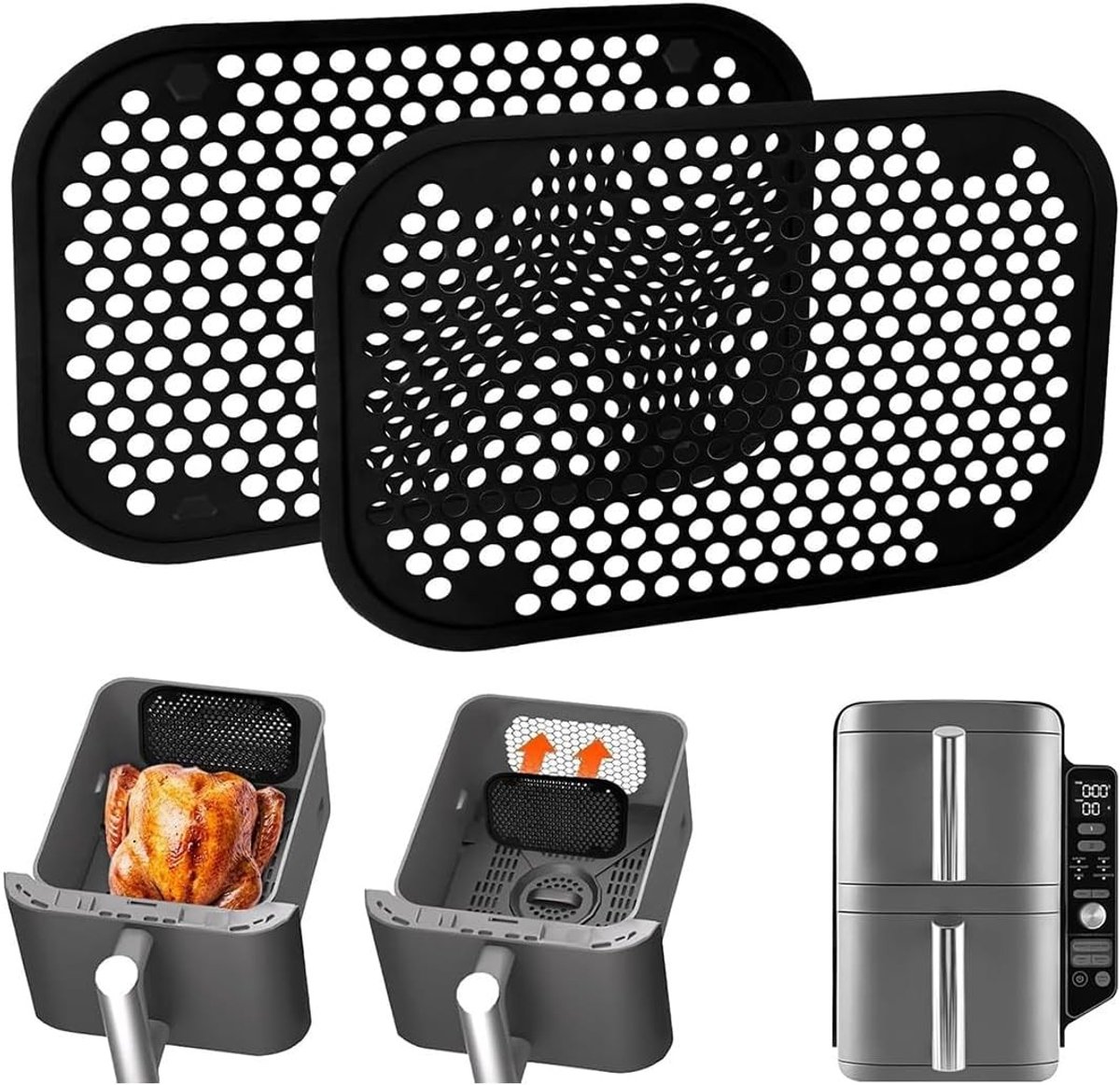 Herbruikbare silicone splash guards voor dubbele stapel airfryer, accessoires voor optimale luchtcirculatie en vetbescherming