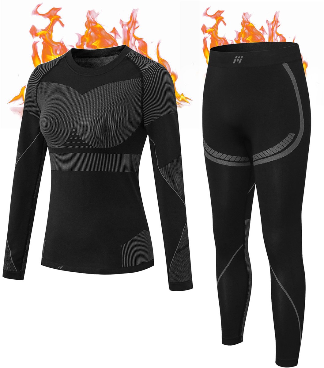 MEETYOO Thermo-ondergoed voor dames, binnenfleece set, functioneel ondergoed, skiondergoed, winter, thermoondergoed, set, zacht, warm, flexibel, dames bovendeel en onderdeel, thermische onderbroek voor allerlei buitenactiviteiten in de winter