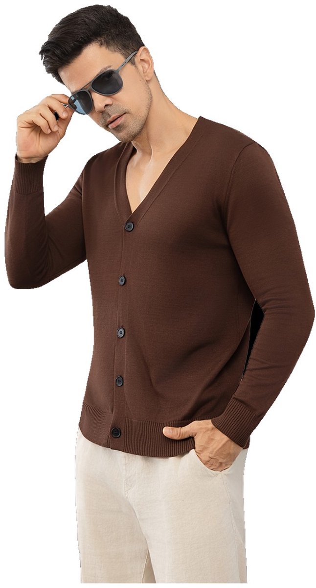 Currero Cardigan Heren Vest Mannen Met Knopen Volwassenen Warm Gebreid Vest Bruin
