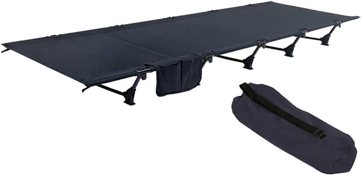Opvouwbaar campingbed van aluminium, compact en draagbaar, ideaal voor outdoor activiteiten, belastbaar tot 150 kg, stabiel logeerbed voor tenten en wandelen