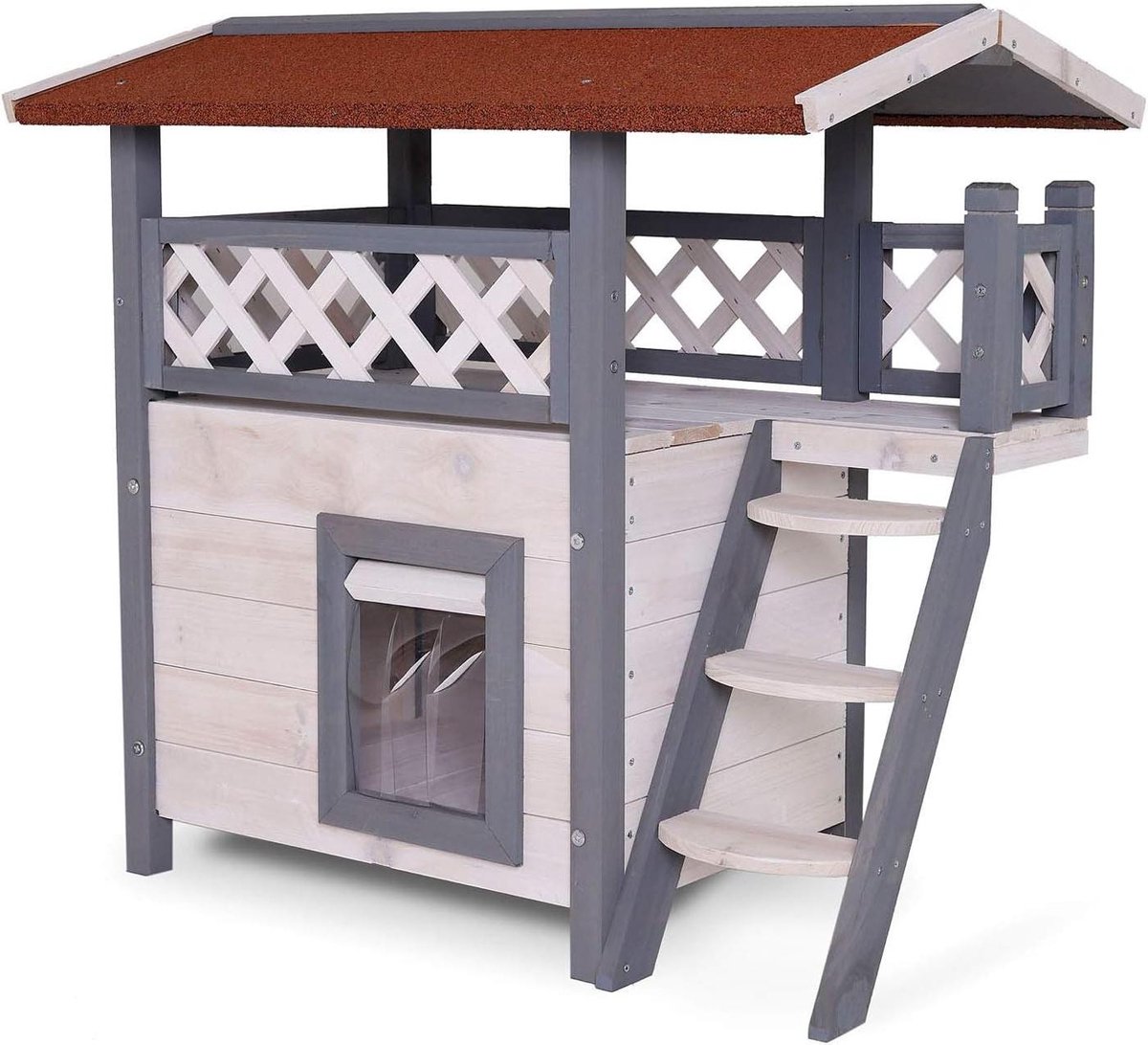 Kattenhuis - Kattenvilla - Buiten Verblijf - Veranda met Dak - 77x50x73 cm - Grijs