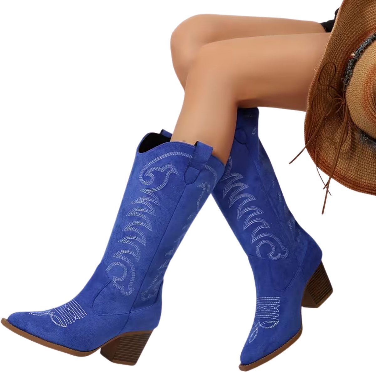 Currero Dames Cowboy Laarzen Hoge Hak Enkellaarzen Kniehoge Western Boots Chelsea 40 Blauw
