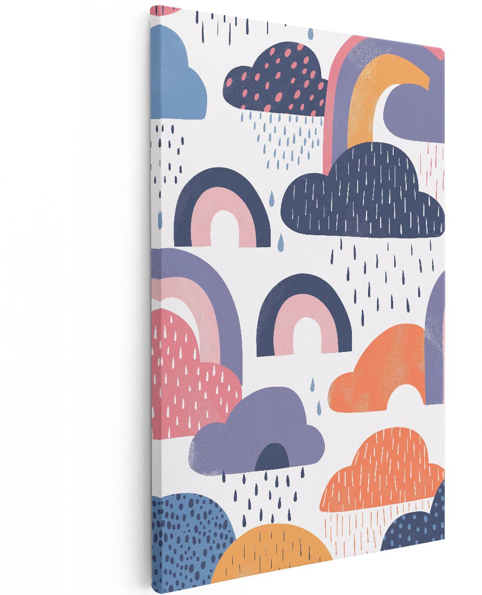 Artaza Canvas Schilderij Regenboog - 100x150 cm - Groot - Wanddecoratie Kinderkamer - Muurdecoratie Wolken - Decoratie Abstract Babykamer