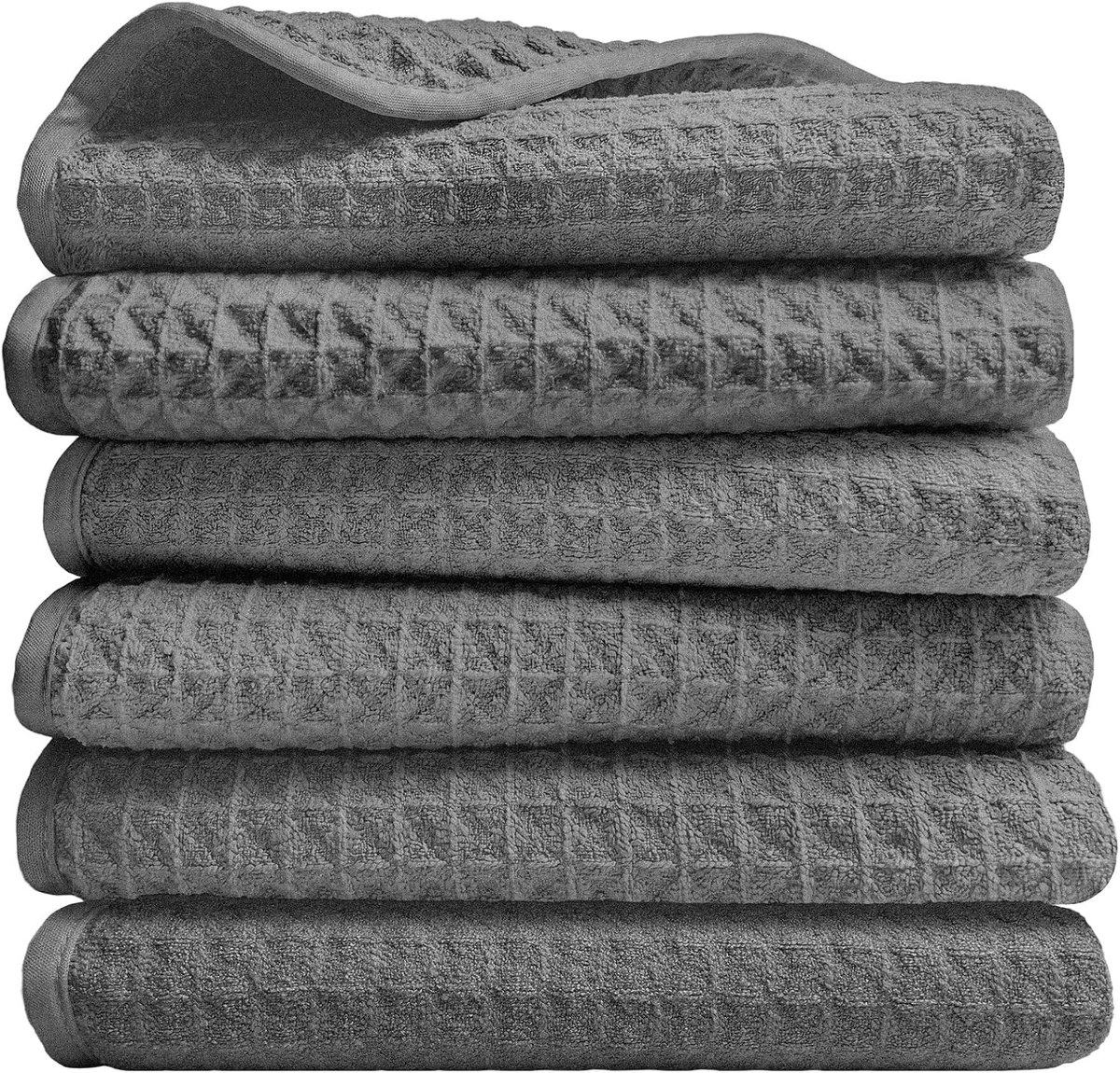 Set van 6 Wafeltheedoeken 50 x 70 cm, microvezel, absorberend, sneldrogend en pluisvrij, grijs
