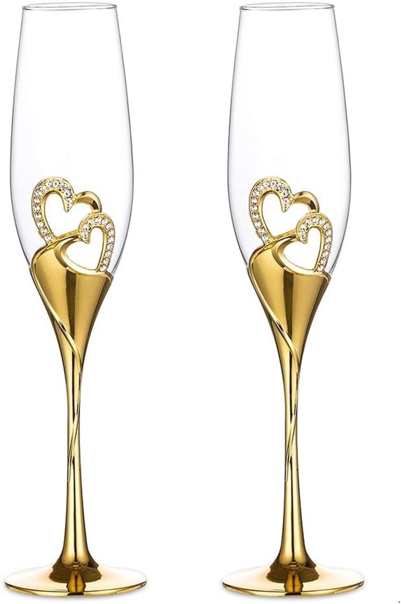 Creatieve Hartvormige Champagneglazen Set voor Bruiloften - 2 Stuks, Kristalhelder, Luxe Cadeau voor Bruid en Bruidegom