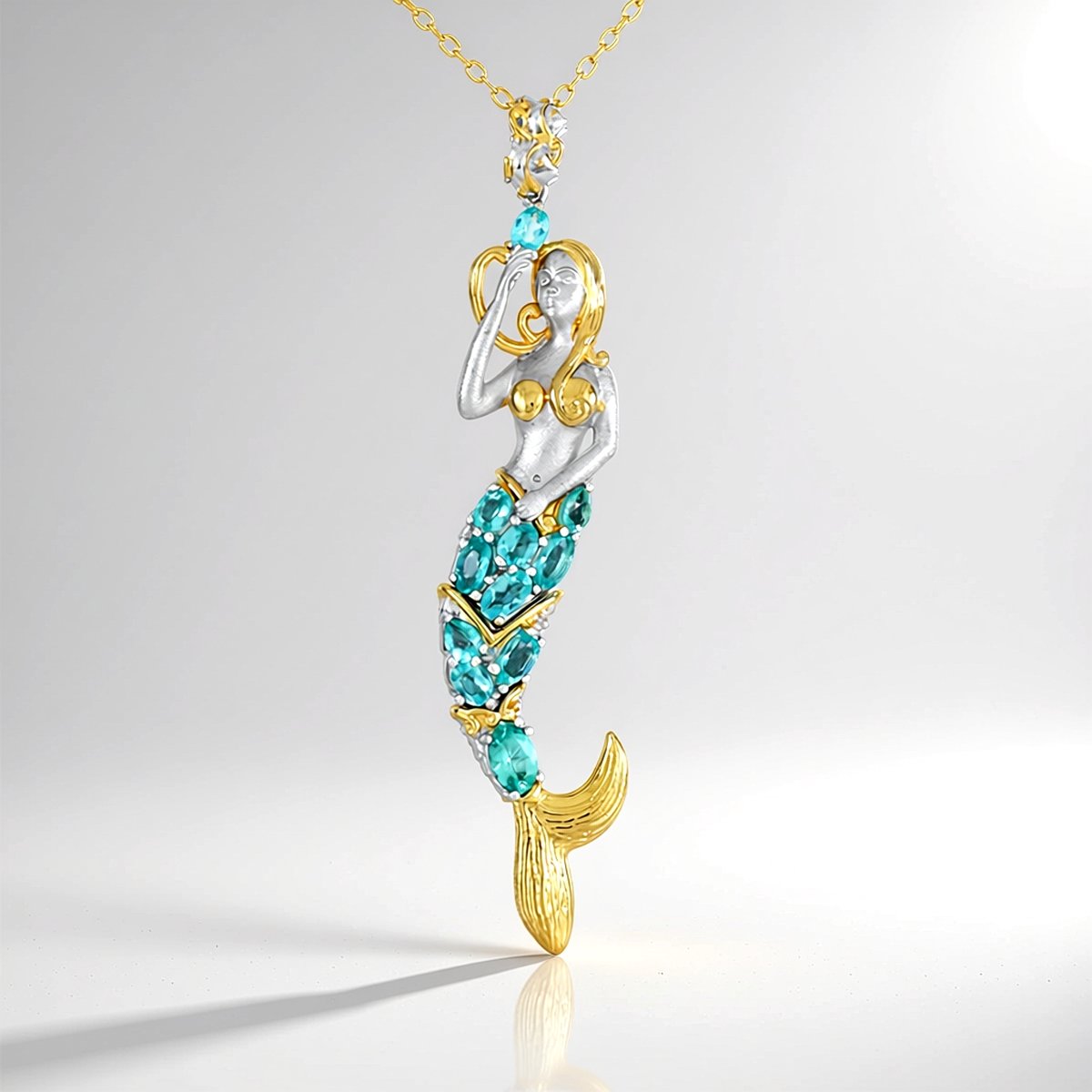 Cavill - Luxe Dames Halsketting 925 Sterling Zilver Verguld - 2.26 ct Groene Fluorapatiet Ovaal - Zeemeermin Hanger - Edelsteen Ketting
