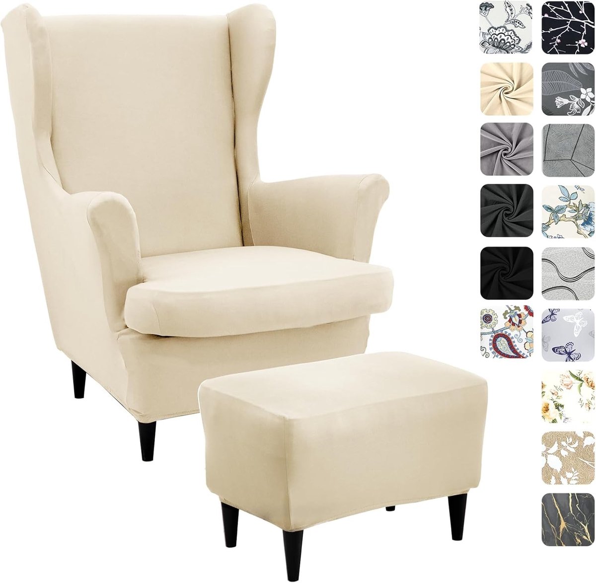 3-delige Oorbeschermers voor Relaxstoelen met Ottomaanse Bescherming, Rekbare Stoelhoezen, Universele Hoofdeindhoezen, Beige Kleur