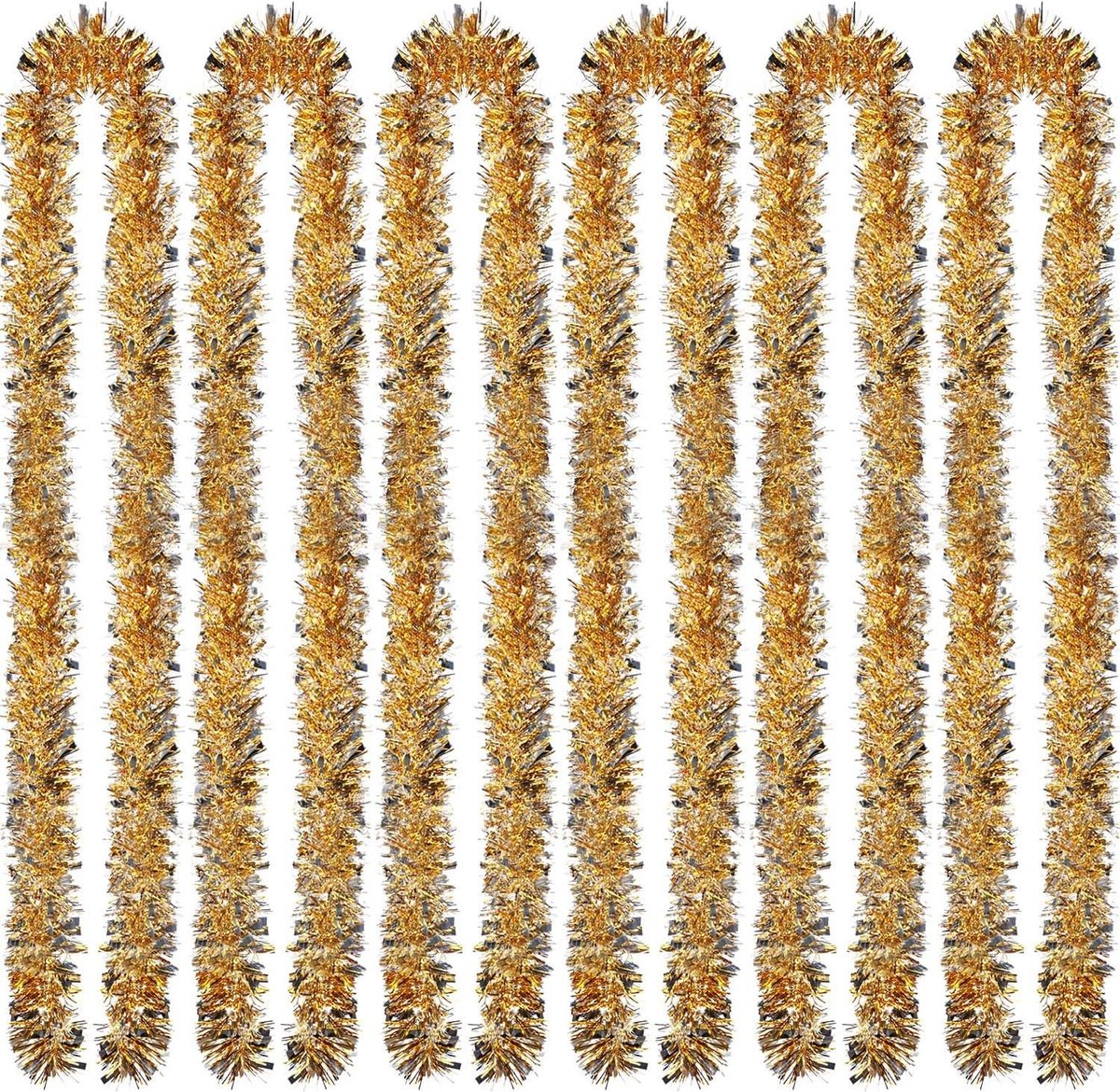 6-delige Kerstguirlande, 12m Metallic Guirlande, Glanzende Versiering voor Kerstboom, Krans en Feestdecoratie (Goud Zilver)