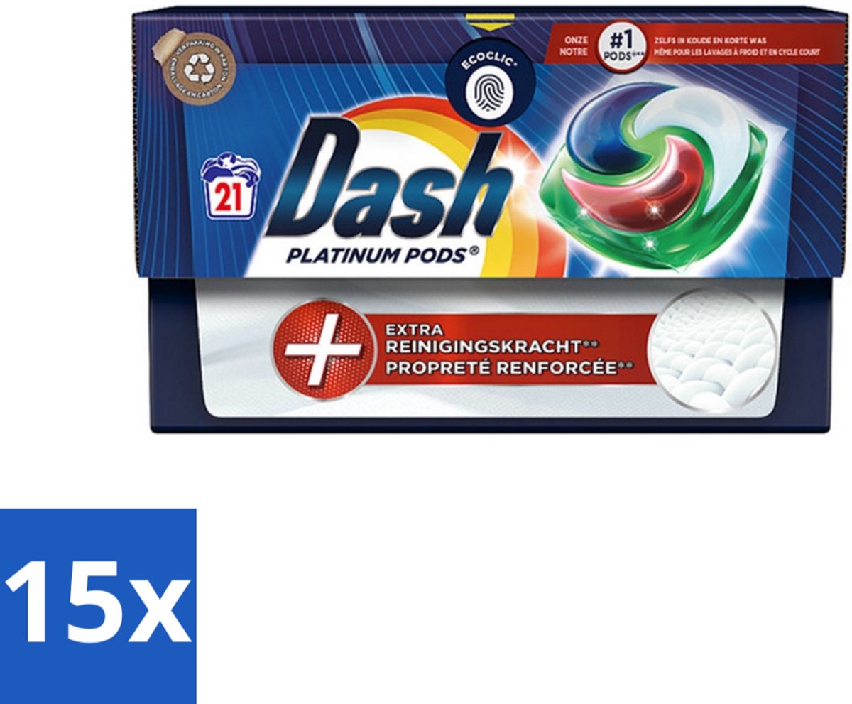 Dash Platinum - Wasmiddel Capsules - Witte en Gekleurde Was - 21 Wasbeurten - Bulkverpakking - 15 stuks