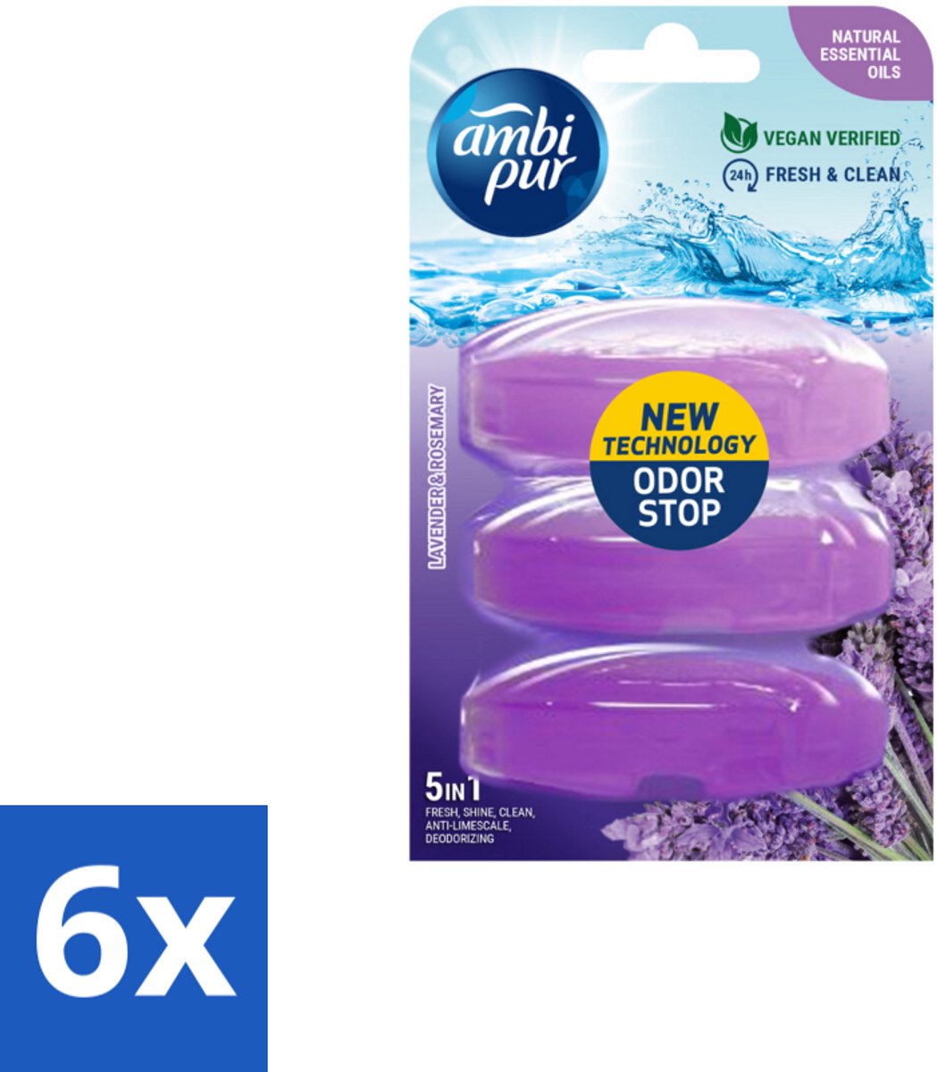 6 x Ambi Pur Toiletblok Navulling Lavendel & Rozemarijn 3 stuks per verpakking - Toiletblok - Toiletvulling - Lavendelgeur - Rozemarijn - Frisse Geur