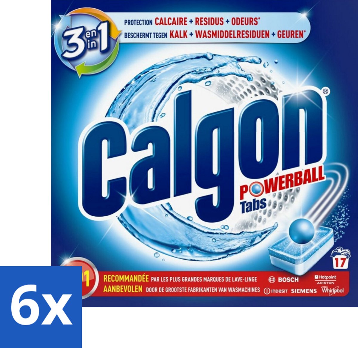 6 x Calgon - Ontkalkingsmiddel - Tegen Kalk, Wasmiddelresiduen & Geuren - 17 Tabletten - Wasmachine Ontkalken - Wasmachine Reiniging - Wasmiddel Residu - Wasmachine Onderhoud - Wasmachine Tabletten