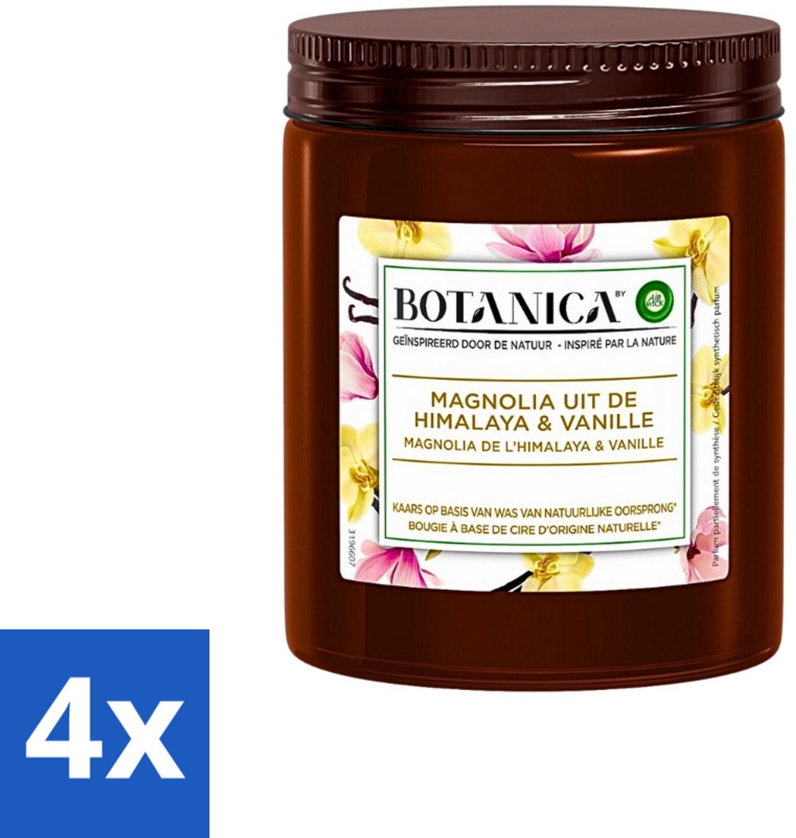 Air Wick 4 x Botanica by Air Wick - Geurkaars - Vanille & Magnolia - 40 Uur Brandduur - Geurkaars - Vanille - Magnolia - Botanica - Air Wick Bruin