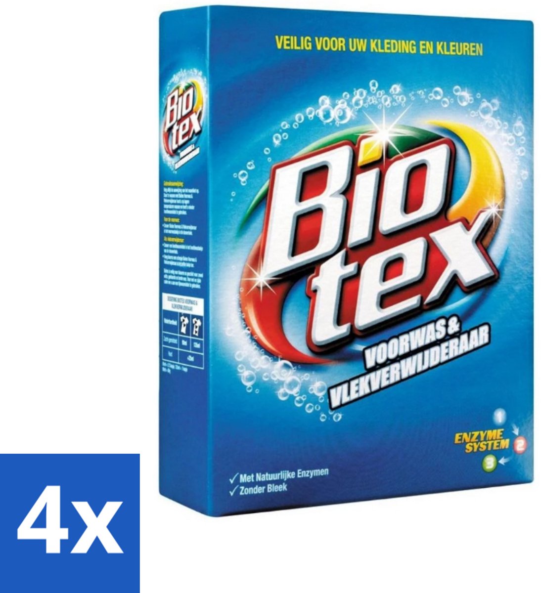 4 x Biotex - Voorwas & Waskrachtversterker - Waspoeder - Witte en Gekleurde Was - 80 Wasbeurten - Waspoeder - Wasversterker - Vlekkenverwijderaar - Biotex - Voorwas