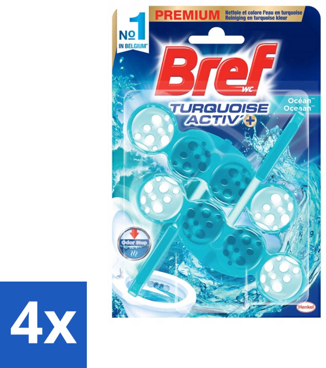 4 x Bref WC - Turquoise Activ+ - Toiletblok - Oceaan - 2 Blokken - Toiletblok - Toilet Fris - Oceaan Geur - Wc Reiniging - Anti-kalk