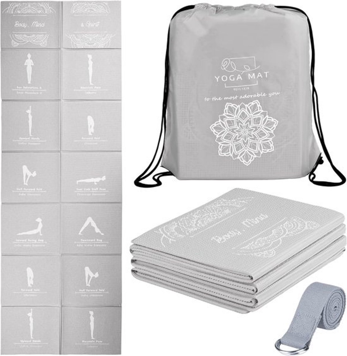Opvouwbare yogamat - antislip voor yoga en pilates - met stretchband
