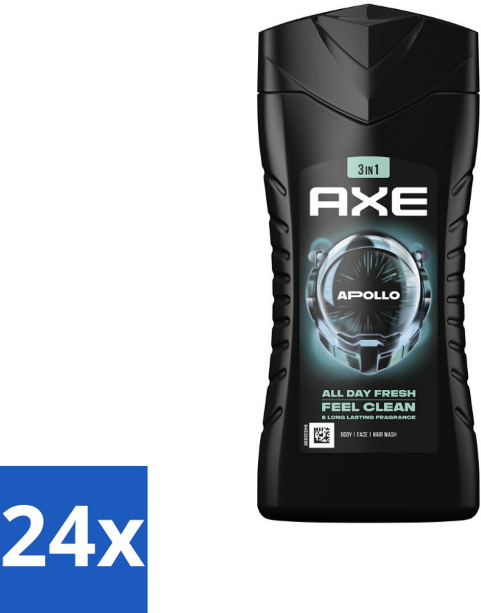 Axe - 3-in-1 Douchegel - Apollo - Sage & Cedarwoord - 12hrs Long Lasting Scent - 250 ml - Voordeelverpakking - 24 stuks
