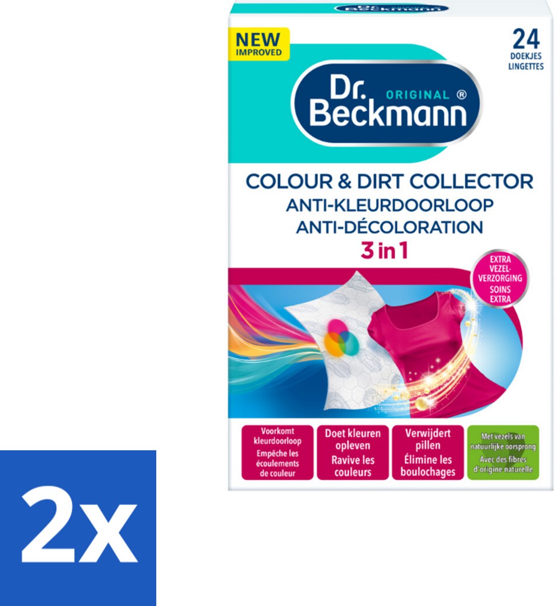 2 x Dr. Beckmann - Anti-Kleur Doorloopdoekjes - Kleurbescherming - Witte en Gekleurde Was - 24 Doekjes - Kleurbescherming - Kleurdoorloop - Wasdoekjes - Wasmiddelen - Wastips