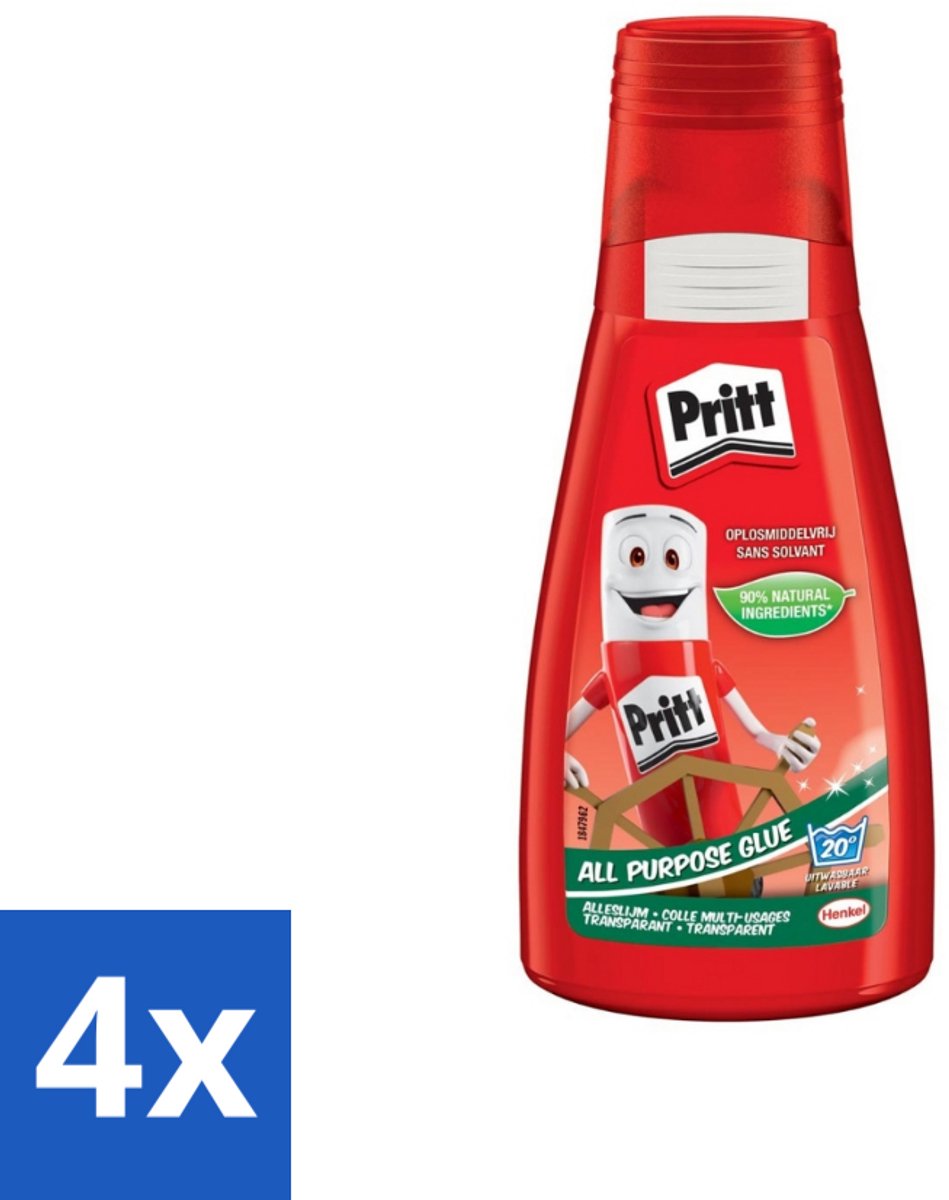 4 x Pritt - Alleslijm - Uitwasbaar - 90% Natuurlijke Ingrediënten - 100g - Lijm - Alleslijm - Pritt - Lijm Voor Papier - Lijm Voor Karton