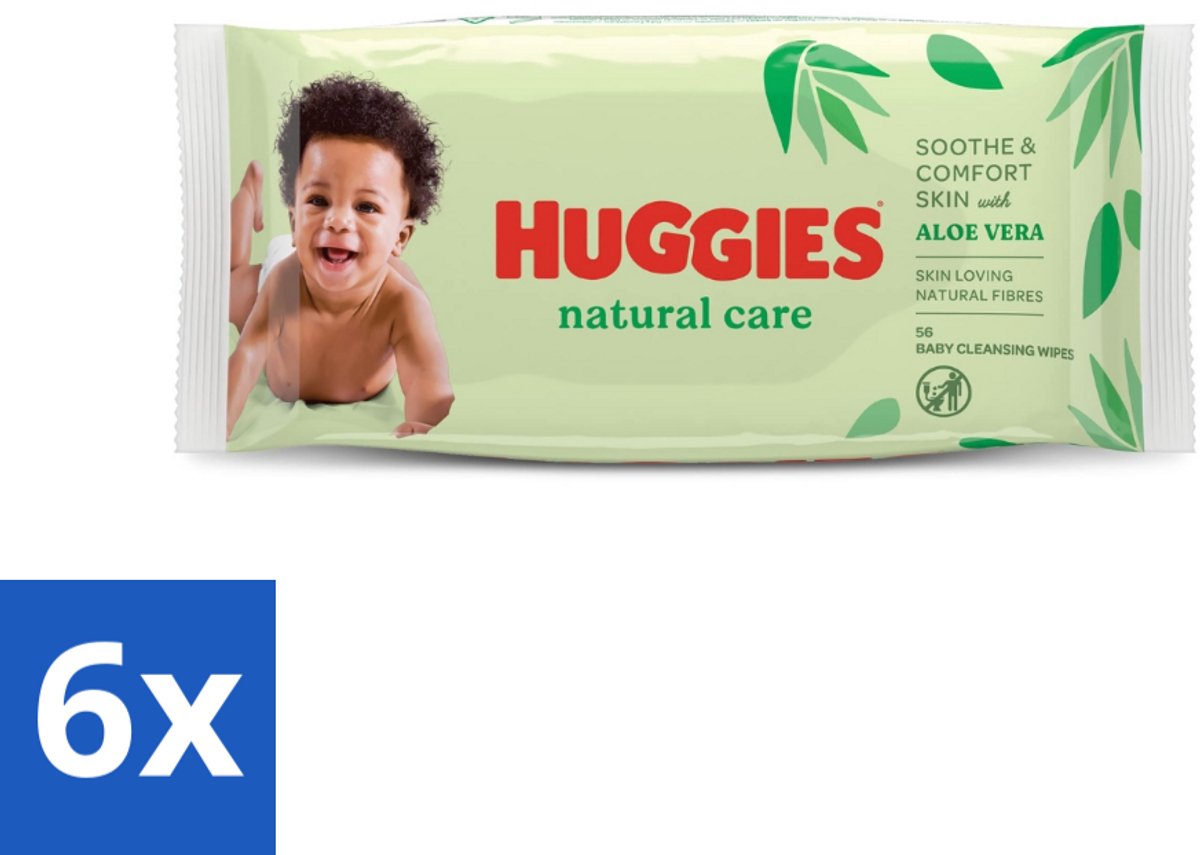 6 x Huggies - Billendoekjes - Huidvriendelijk - Met Aloë Vera - 56 Babydoekjes - Billendoekjes - Babybillendoekjes - Natuurlijke Billendoekjes - Billendoekjes Met Aloë Vera - Billendoekjes Met Vitamine E