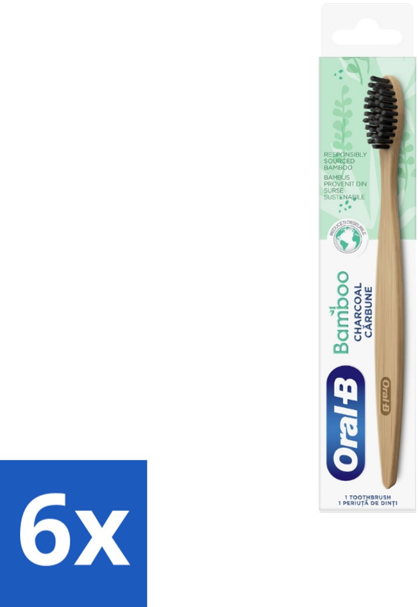 6 x Oral-B - Tandenborstel - Bamboe - Houtskool - 1 Tandenborstel - Tandenborstel Bamboe - Tandenborstel Houtskool - Duurzame Tandenborstel - Ecologische Tandenborstel - Bamboe Handgreep